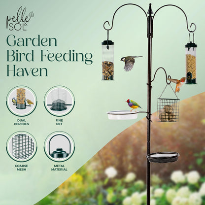 Pelle & Sol Bird Feeder with 3 Bird Feeders & 2 Dishes | Bird Feeders Hanging Station, Bird Feeding Stations for the Garden, Bird Feeders for Small Birds, Bird Feeder Station, Bird Feeding Station
