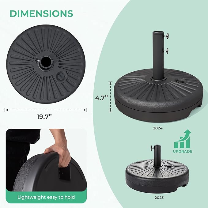JEAREY 81.5lb Max Capacity Patio Umbrella Stand, Outdoor Umbrella Base Water Filled Stand, Heavy Duty Market Umbrella Holder for Patio, Deck, Poolside (Black)