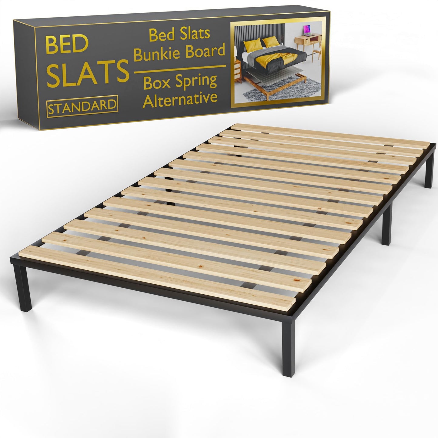 Zayton, Wooden Queen Bed Slats for Support Under Mattress – Replacement Wood Slats for Queen Size Bed Frame – Under Mattress Support Without Extra Height – 2.38 Standard Width