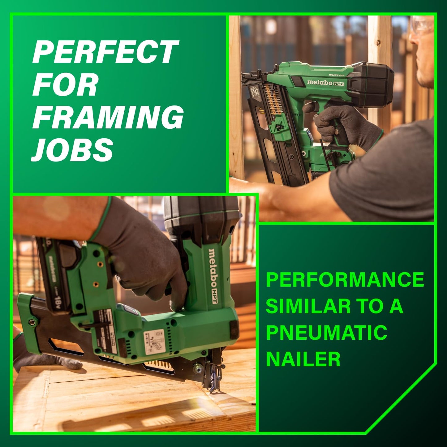 Metabo HPT 18V MultiVolt Cordless 21° Framing Nailer Kit, 3-1/2" Plastic Strip Framing Cordless Nailer, Power Tool with 4.0Ah Lithium Ion Battery, Drives 2" to 3-1/2" Nails, NR1890DRA