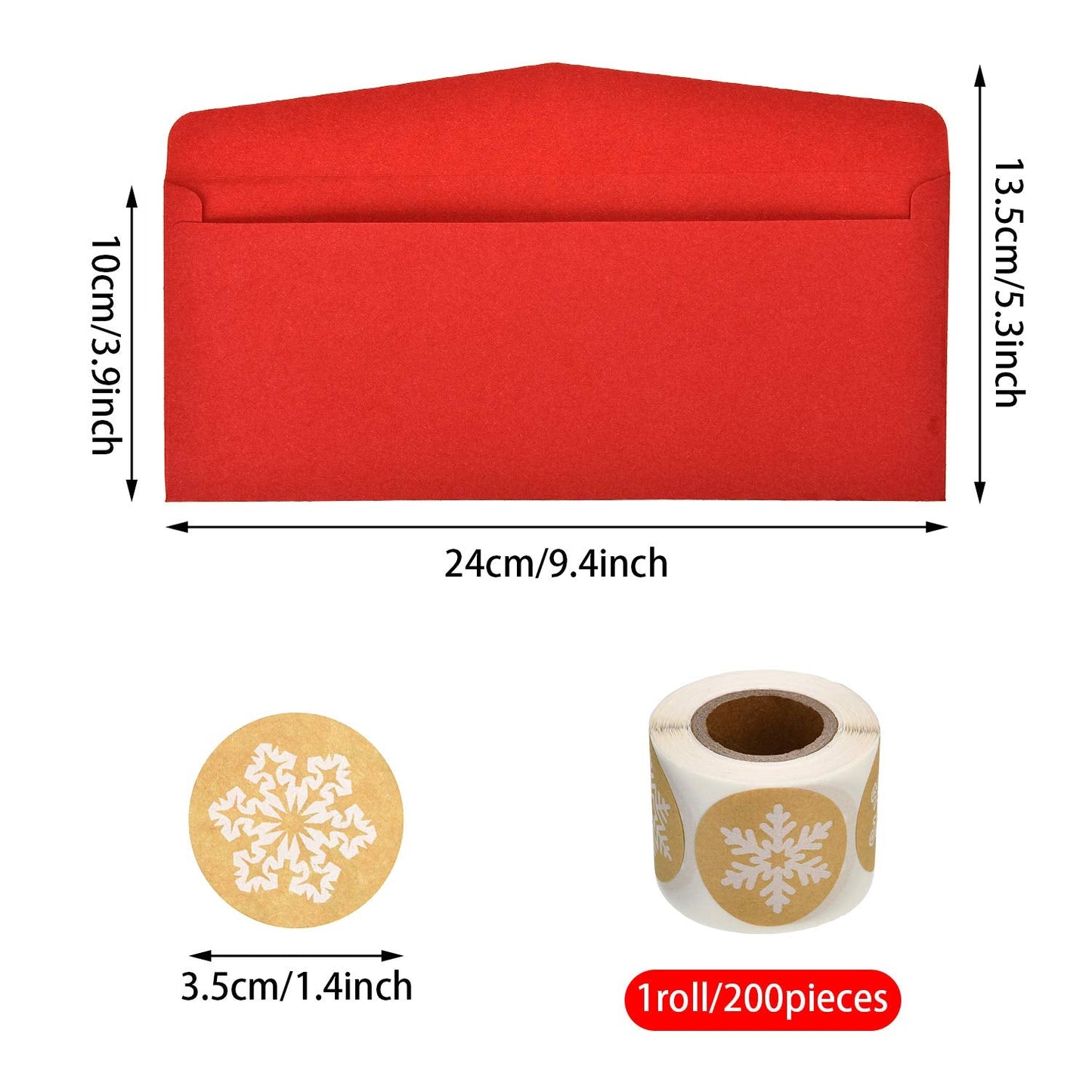 100 Pieces Number 10 Envelopes Gift Card Envelopes with 200 Pieces Christmas Kraft Snowflake Stickers Valentine's Day Stickers for Festive Letters Holiday Mail Gift Supplies (Classic Style)