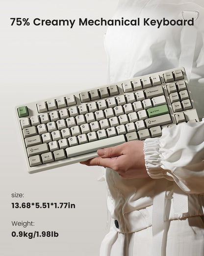 Wireless Mechanical Keyboard,Gasket Mounted with Creamy Sound,Bluetooth/2.4GHz/USB-C,Custom Hot Swappable,RGB Backlit,75% Compact Layout for Gaming/Typing/Win/Mac/PC (Retro Beige,Linear Switch)