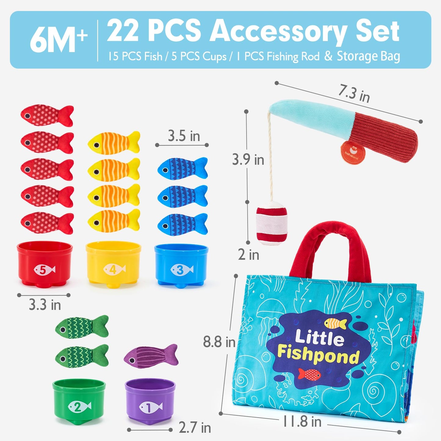 hahaland Montessori Toys for 1 Year Old - 10 in 1 Cloth Toddler Fishing Game with Stacking Cups, Baby Toy 12-18 Months One Year Old Boy Birthday Gift, Toddler Toys for 1 2 Year Old Boy Girl Gifts
