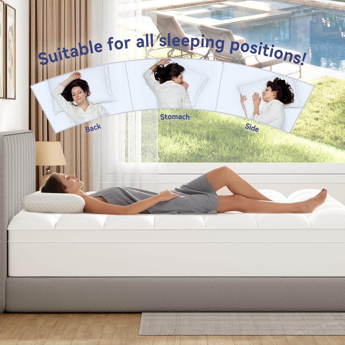 ELEMUSE Queen Mattress Topper for Back Pain, Extra Thick Mattress Pad Cover, Plush Soft Pillowtop with Elastic Deep Pocket, Overfilled Down Alternative Filling