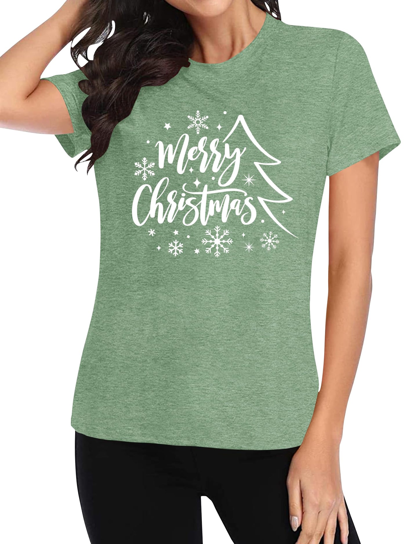 Christmas Shirts Women Funny Merry Christmas Lights Graphic Tees Xmas Tree T-Shirt Holiday Tops
