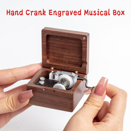DANVON Hand Crank Solid Wood Music Box,Antique Engraved Musical Boxes Case Christmas Birthday Valentine's Day for Lover, Boyfriend, Girlfriend, Husband, Wife(Walnut Wood-Rose)