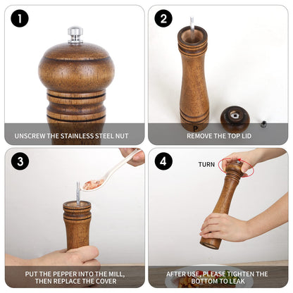 Salt and Pepper Grinders Set, Haomacro 10Inch Updated Manual Wooden Pepper Shaker Set,Oak Wood Salt Mill Pepper Grinder Set Refillable with Adjustable Ceramic Rotor 2Pack