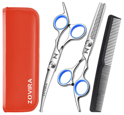 Dog Grooming Scissors Set, Pet Cat Hair Cutting Trimming Scissors - Straight with Leather Pouch – Stainless Steel (Pet Scissor Set)