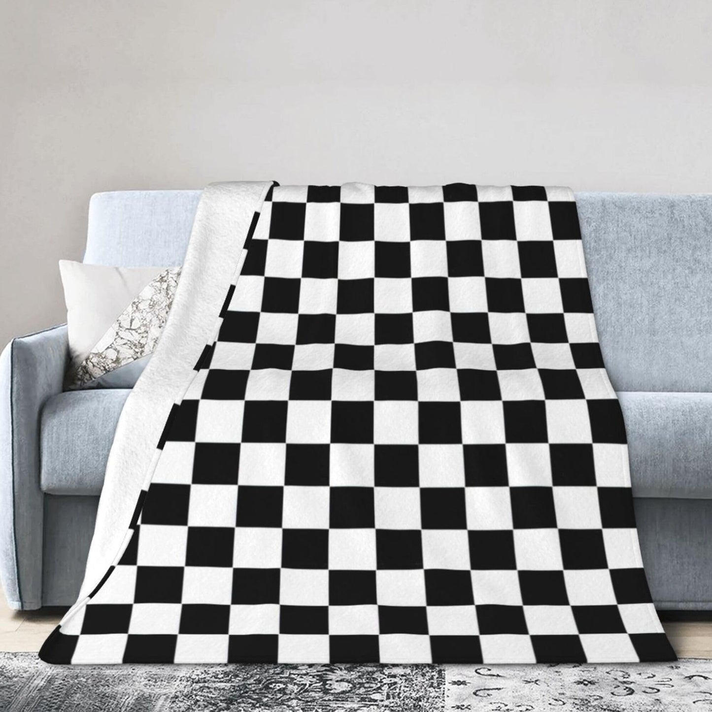 Black and White Checkered Throw Blanket, 320GSM Flannel Blankets for Women Girls Kids Boys Men, Checkerboard Bed Blanket Super Soft Cozy for Bed Sofa Couch Gifts (Black and White, 50"x40")