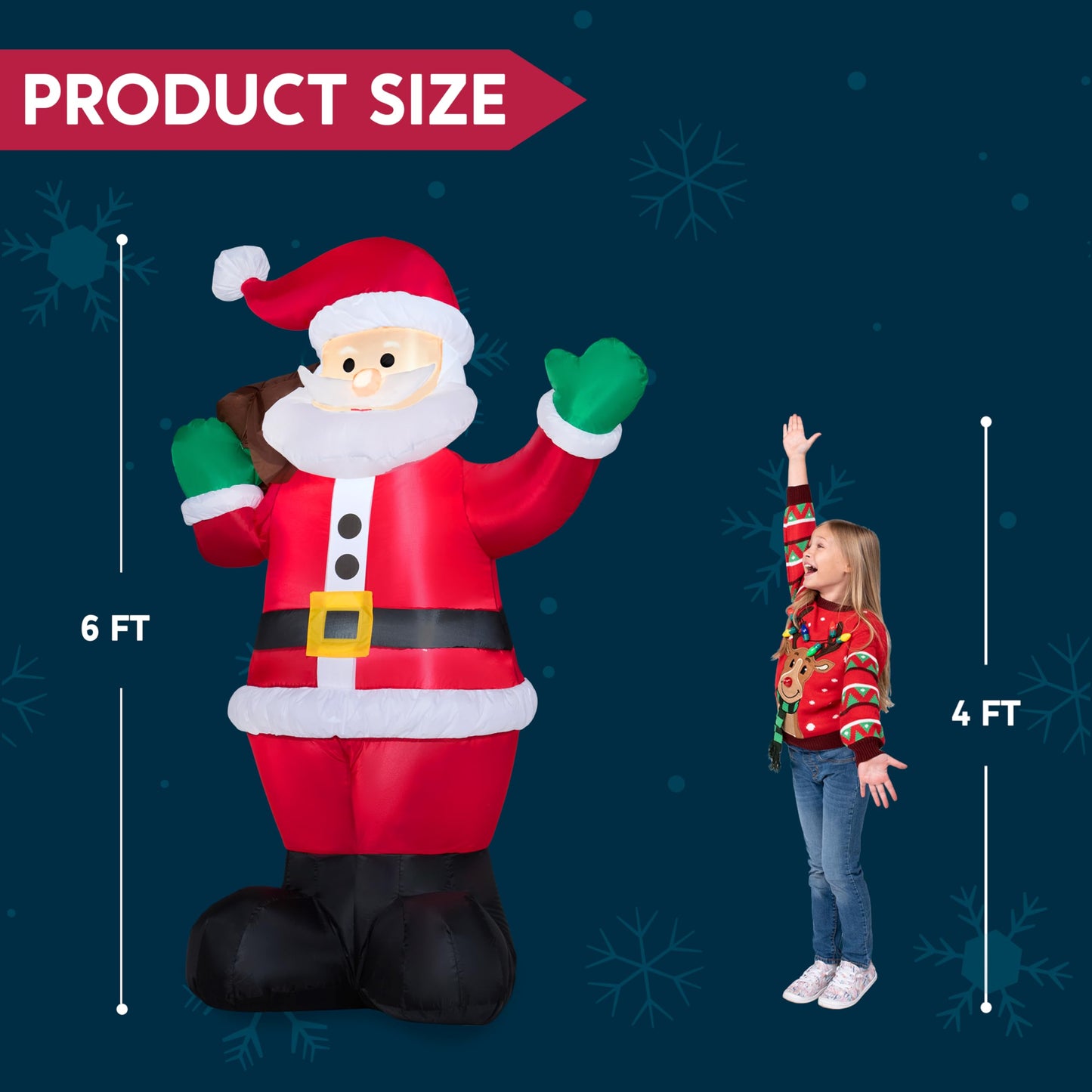 Joiedomi 6 FT Christmas Inflatable Santa with Gift Bag, Blow Up Xmas Inflatable Decorations with Build in LEDs for Christmas Decor, Yard Outdoor Garden Lawn Winter Decorations