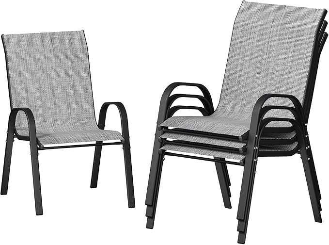 UDPATIO Patio Chairs Set of 4, Stackable Outdoor Dining Chairs with High Back, Breathable Textilene Fabric Outdoor Chair All Weather, 350LBS Capacity for Garden, Backyard (Light Grey)