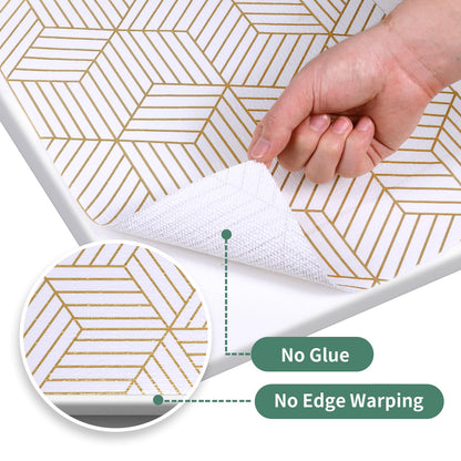 Shelf Liners for Kitchen Cabinets 17in x 30FT, Non Adhesive Cabinet Liner Strong Non-Slip Golden Leaf Drawer Liner, Easy to Clean for Shelf, Cabinet with Knife and Tape Measure