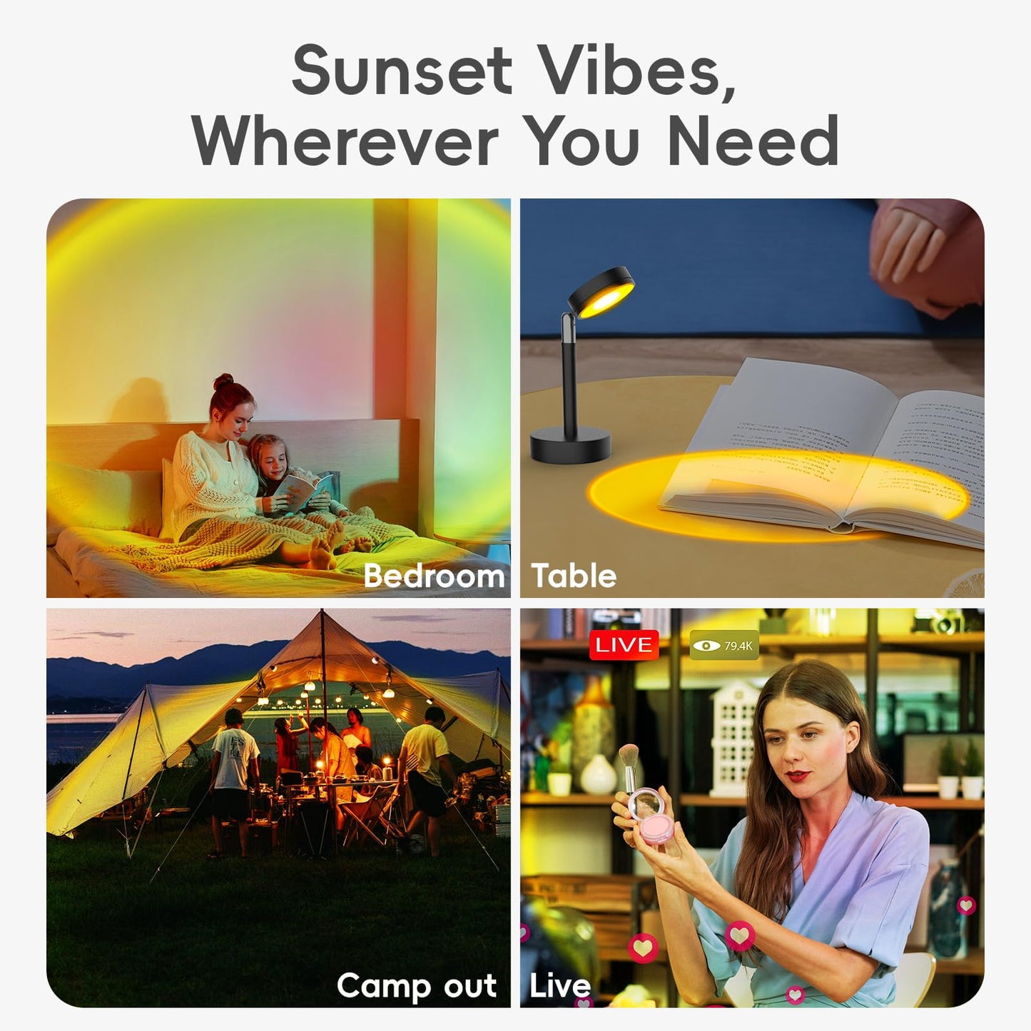 easeking LED Sunset Lamp - Sunset Lights Night Lights LED Projector Floor Lamp Atmosphere Light Night Light for Bedroom Livingroom Party Bar Store, USB Charging