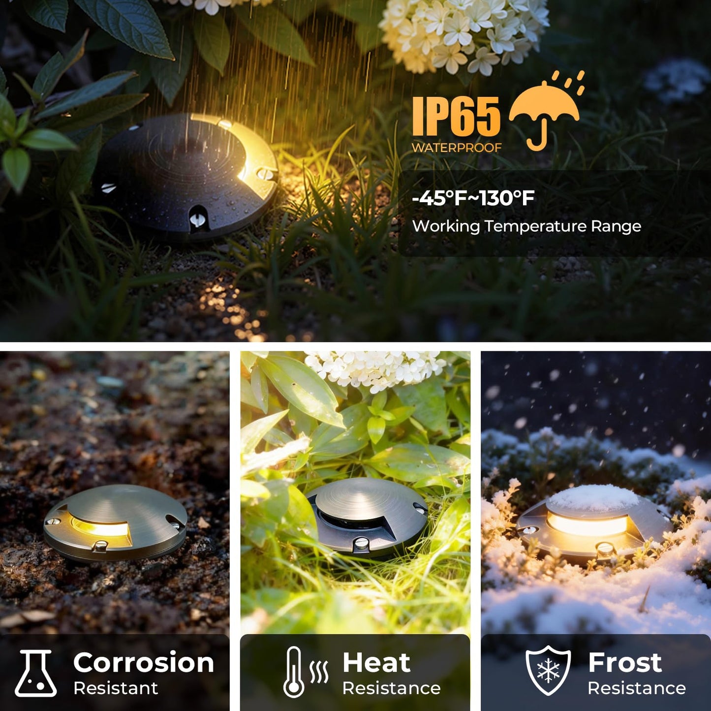 Gardencoin Brass Well Lights Outdoor 12V LED Low Voltage Landscape In Ground Light Waterproof Up Lighting Fixture, Bronze Accent Lighting Fixture Without MR16 Bulb, 4 Pack