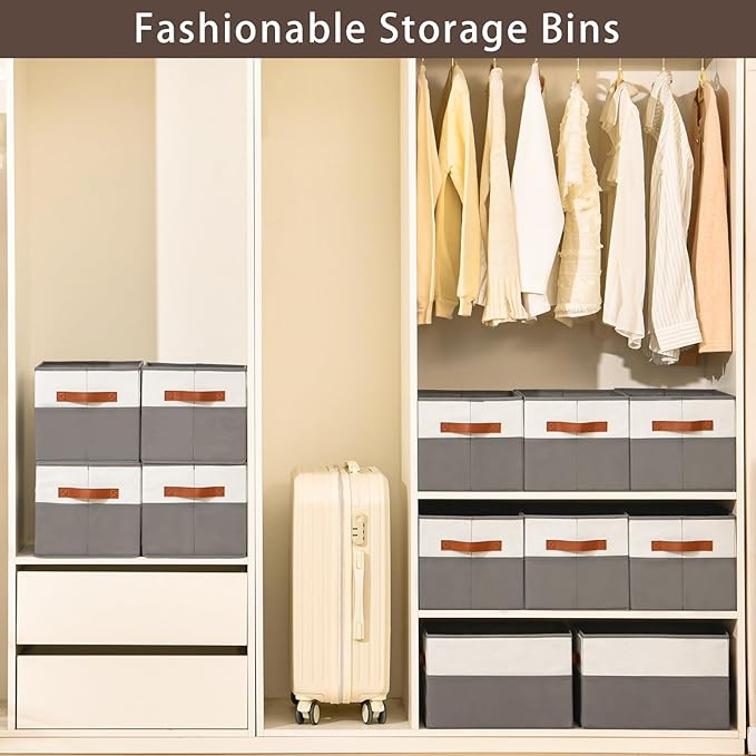 6 Pack Large Storage Bins with Handle, Collapsible Storage Basket