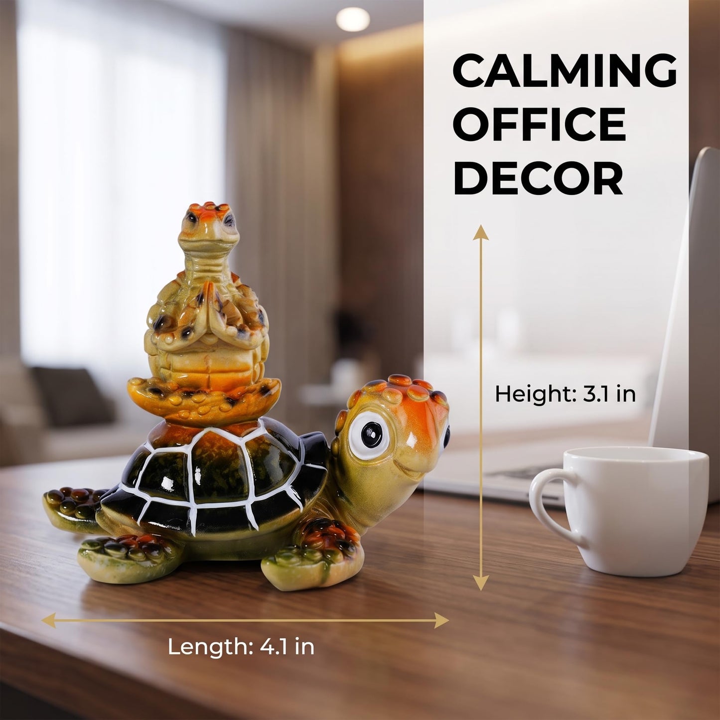 Brizoria Sea Turtle Figurine Beach Decor Ocean Decor Meditating Baby Turtle Resin Coastal Zen Statue Glossy Painted Finish for Bathroom Bedroom Office Bookshelf, Green