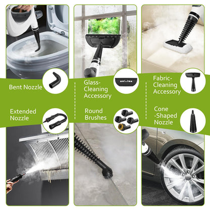 Pressurized Handheld Multi-Surface Natural Steam Cleaner with 12 pcs Accessories, Multi-Purpose Steamer for Home Use, Steamer for Cleaning Floor, Upholstery, Grout and Car (Grey) (Grey)