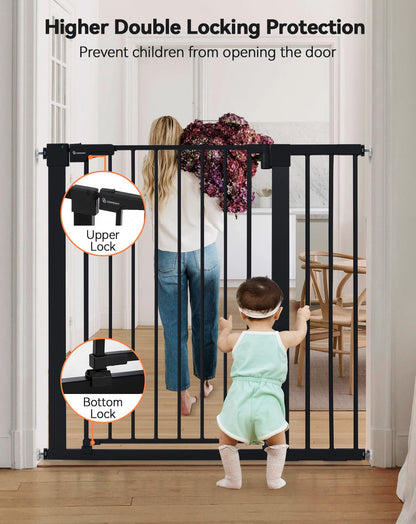 COMOMY 91.5cm Extra Tall Baby Gate for Stairs Doorways, Fits Openings 75-103cm Wide, Auto Close Sturdy Safety Dog Gate for House, Pressure Fit Easy Walk Through Pet Gate with Door, Black