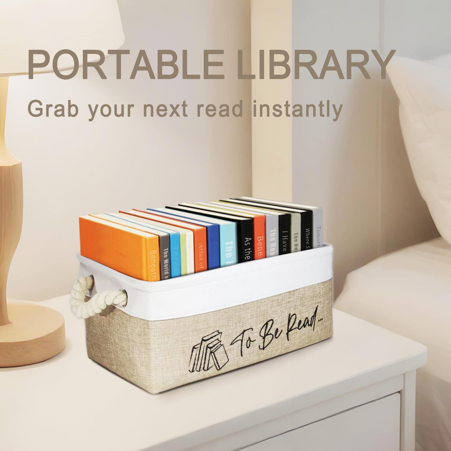 PerYoLyf Book Lovers Gifts TBR Book Storage Basket with Back Side Pocket to Be Read List Storage Bin Reading Accessories for Club Members & Librarians Bookish Gifts (White and Brown)