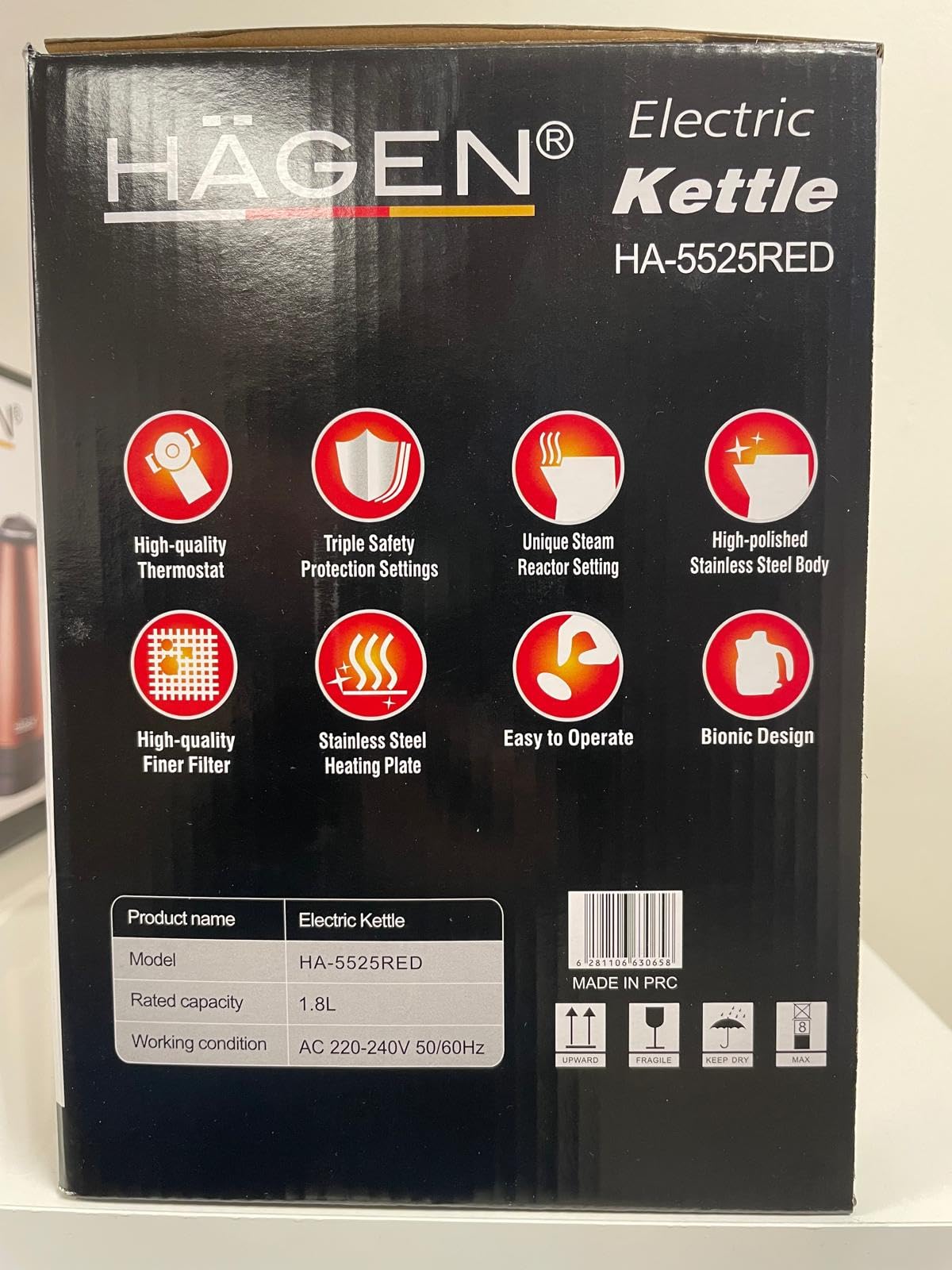 Hagen - Stainless Steel Electric Wireless Kettle 1.8L Hagen HA5525-RED Red