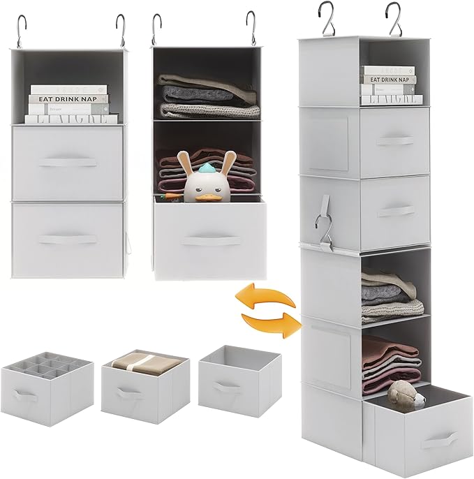 Twira 6-Shelf Hanging Closet Organizer, 2 Separable 3-Shelf Hanging Shelves