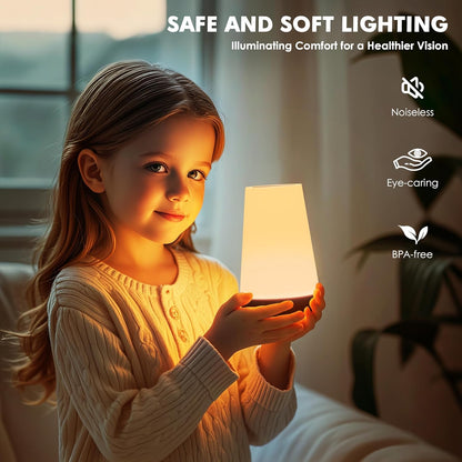 Auxmir Night Light, LED Touch Bedside Table Lamp, Remote Control Dimmable Light with RGB Color Changing, USB Rechargeable, Portable Lamp for Children, Kids, Bedroom, Living Room, Camping