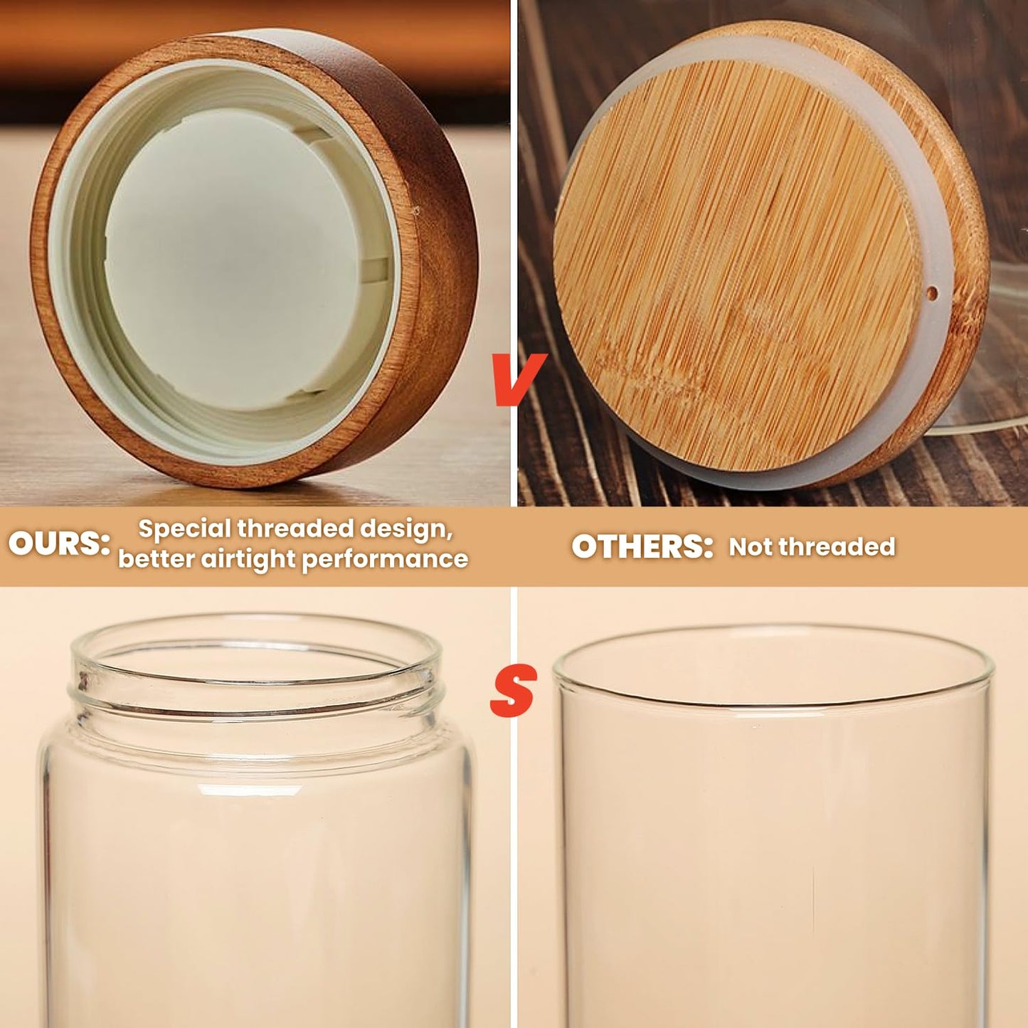28 Fl oz/850 ml Glass Food Storage Jar, Premium Clear Glass Container Jar with Airtight Screw-on Wooden Lid, Kitchen Canisters for Coffee,Tea,Pasta,Cookies, Nuts,Spice,Candy,Overnight Oatmeal（Medium）