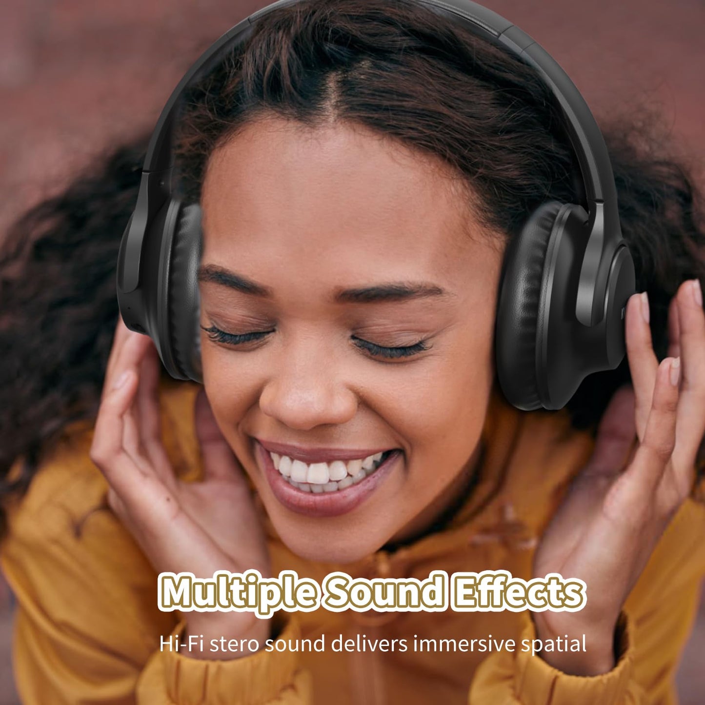KVIDIO Bluetooth Headphones Over Ear, 65 Hours Playtime Wireless Headphones with Microphone, Foldable Lightweight Headset with Deep Bass,HiFi Stereo Sound for Travel Work PC Cellphone (Black)