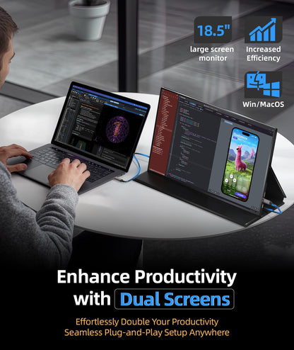 Ingnok Portable Monitor, 18.5 Inch FHD 1080P 100% sRGB Laptop Screen Extender USB C HDMI Portable Gaming Monitor w/Smart Cover & Speakers, External Monitor for Laptop Mac PC