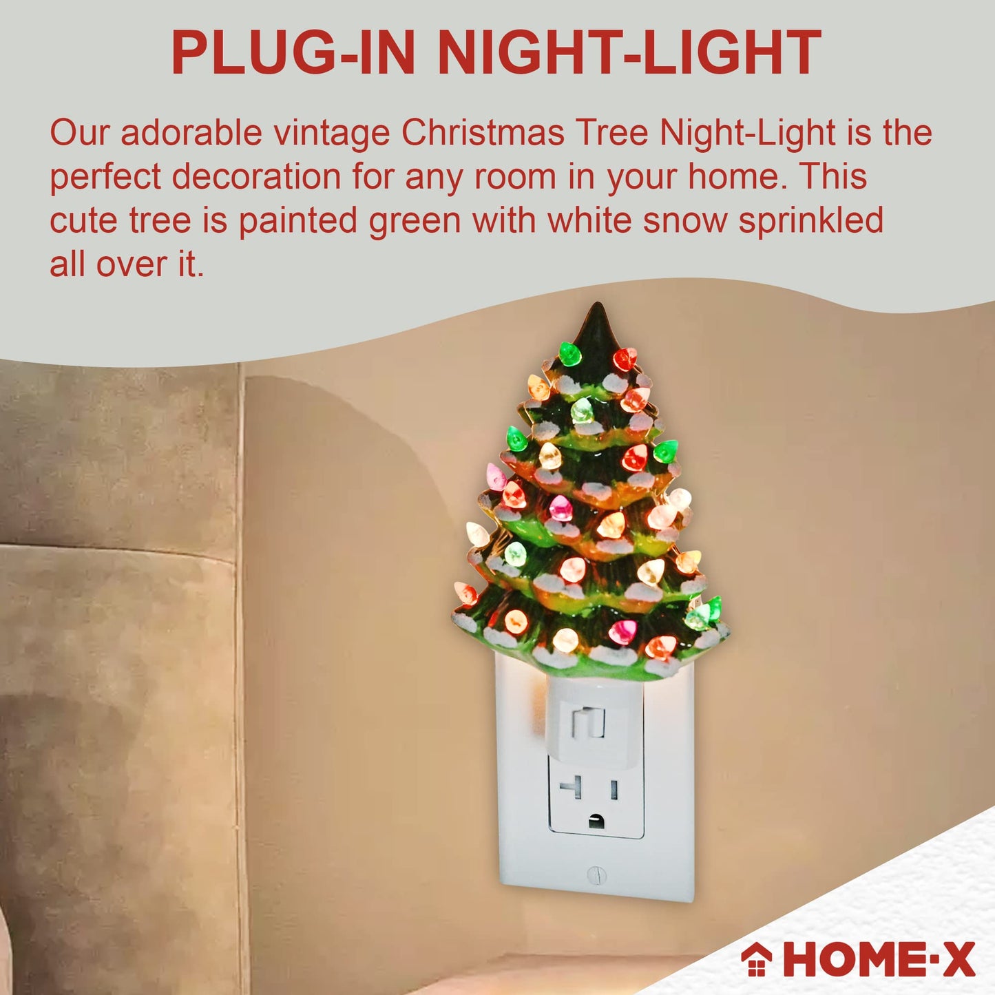 Home-X Christmas Tree Night-Light Plug-in, Vintage Festive Night-Light for Kids and Adults, Green
