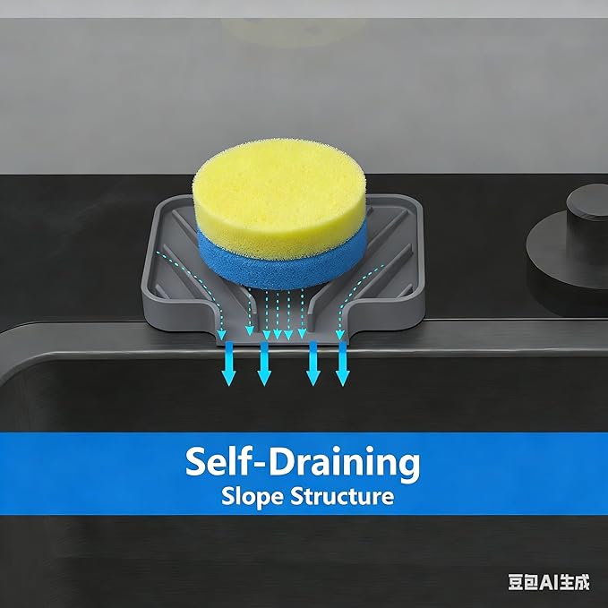 Sponge Holder for Kitchen Sink, Dish Sponge Holder & Soap Tray
