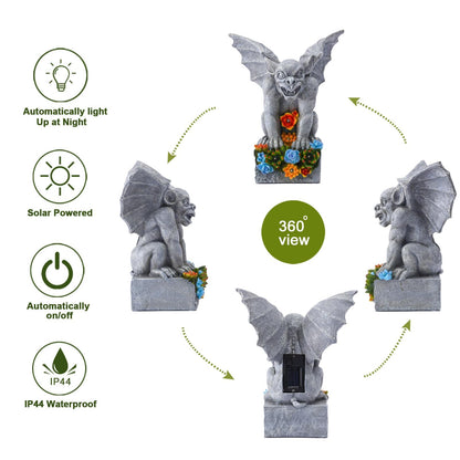 Philodwell Gothic Gargoyle Garden Statues: Outdoor Sculptures with Succulent Lights Decor for Patio Lawn Yard Art - Gifts for Mom Grandma