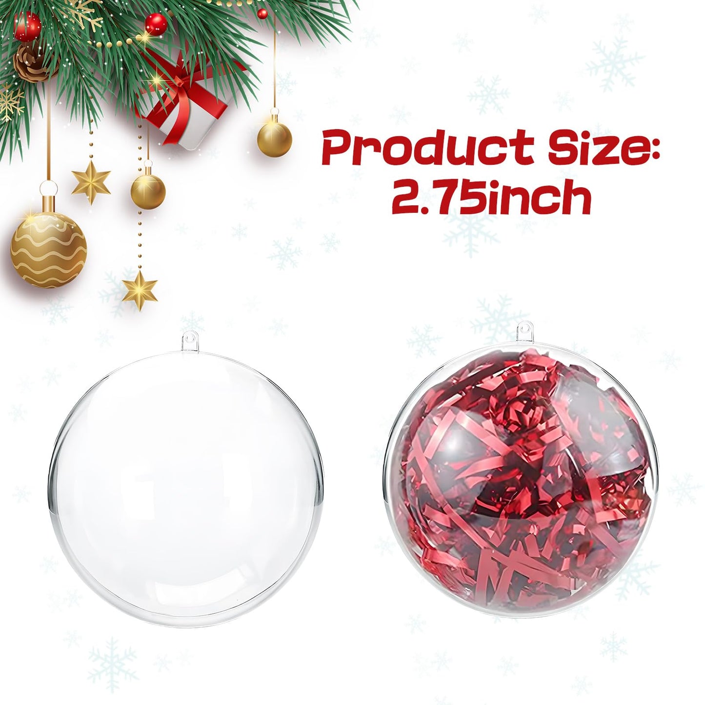 10 Pcs Christmas Ornament Balls, Clear Plastic Fillable Ornament Ball, 70 mm DIY Bath Bomb Mold Set Acrylic Ball Baubles for Christmas Tree, Halloween, Holiday, Wedding, Party, Home Decor