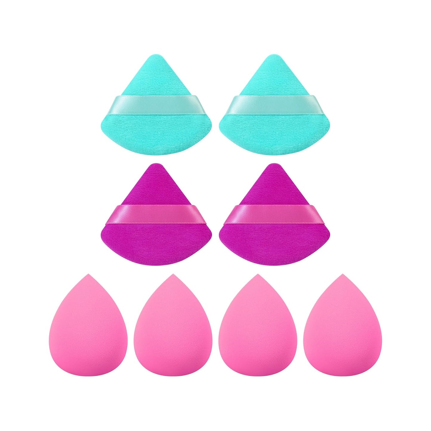 Freeman Puffs N' Stuff Powder Puffs + Liquid Sponges 8 Count Set, Makeup Blending Sponges For Liquid & Cream Foundation & Concealer, Triangle Powder Puff For Setting Powder, Vegan & Cruelty Free