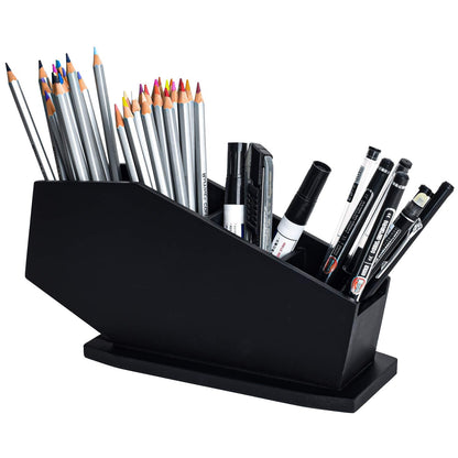 Gothvanity Coffin Brush Holder - Gothic Desk Organizer - Wooden Coffin Pen Holder -Spooky Decor for Bathroom, Living Room or Bedroom- Black - 10x 5x3.25 Inches