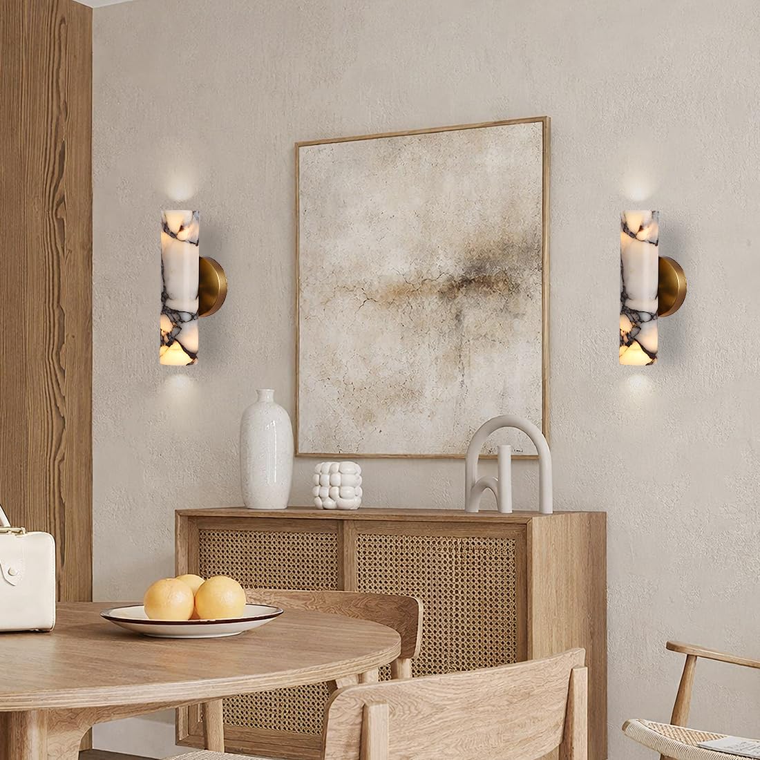KAKINOTE Marble Wall Sconce,Calacatta Viola Alabaster Wall Sconce 9.5”Modern Natural Stone Wall Lamp for Bedroom,Bathroom Vanity,Hallway & Bedside,Hardwired G9 Base,Up and Down Lighting Fixtures