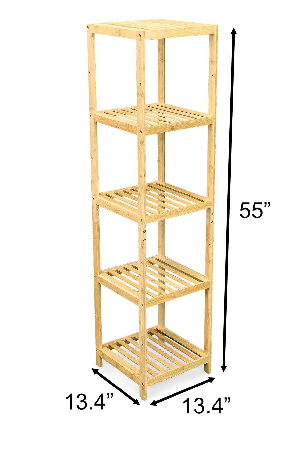 Bam & Boo - 5-Tier Multipurpose Square Shelf Modern Natural Bamboo - for Living Room, Bedroom, Office, Kitchen, Pantry(55” x 13.4” x 13.4”)