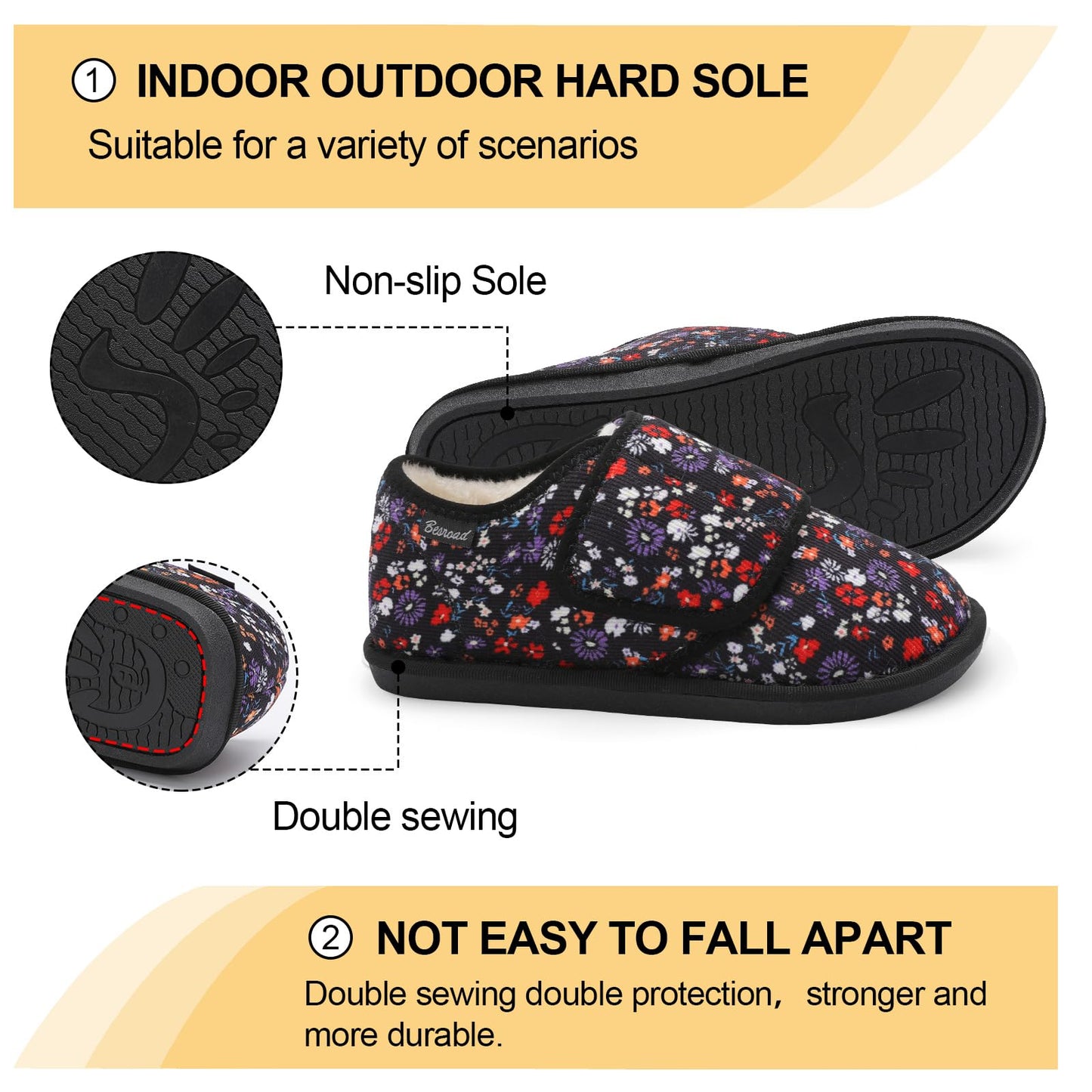 Besroad Winter Fuzzy House Slippers for Women Arthritis Edema Swollen Slippers Girls Fluffy Cozy Memory Foam Diabetic Shoes Flowers 8-9