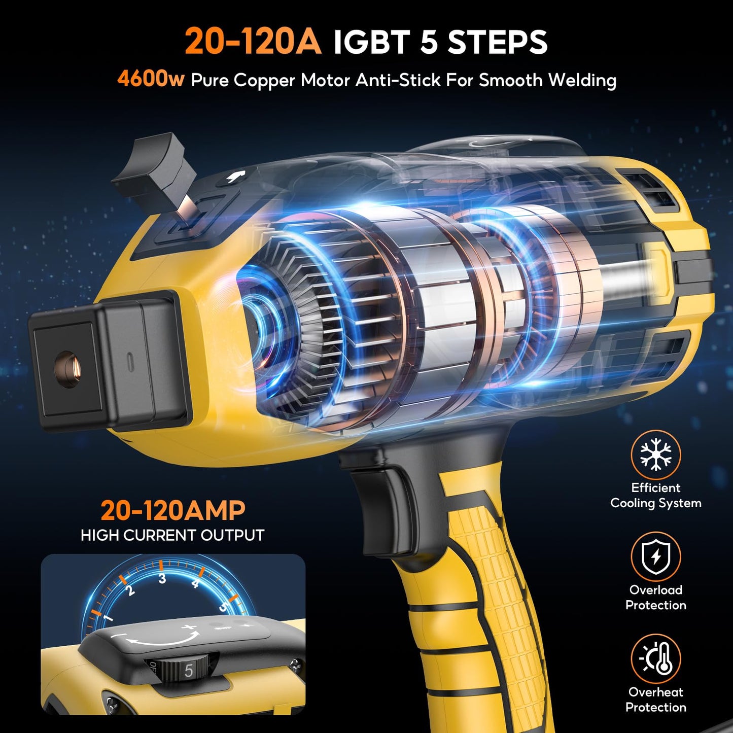Tvgoo Portable Handheld Welding Machine - 110V IGBT Inverter Handheld Welder, 20-120A Portable ARC Welder with 5 Variable Current Adjustments,Hot Start & Anti-Stick for 3/32"-1/8" Welding Rods(Yellow)