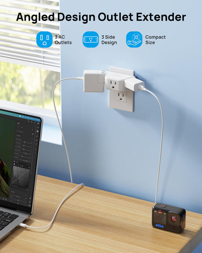 TROND Multi Plug Outlet Extender 2 Pack - Electrical Wall Splitter, 3 Way Angled Wall Outlet Adapter, Cruise Essentials, Small Multiple Plug Expander for Cruise Ship Home Office Dorm Room, White