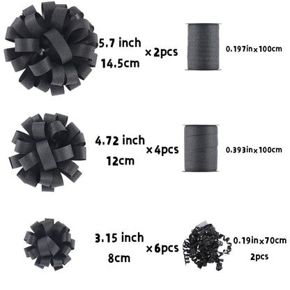 FORBINBO 16 Pcs Gift Bows Assortment - 4 Size Gift Bowsand 2 Crimped Curling Ribbons, Perfect for Christmas, Holiday，Birthdays, Weddings, Baby/Bridal Showers, Party (Black)