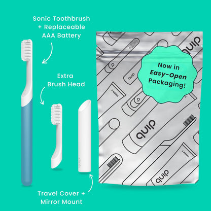 Quip Sonic Electric Toothbrush for Adults - Time Travel & Soft Bristles with Travel Case & Replacement Brush Head - 3 Month Battery Life, Plastic Handle - Magenta