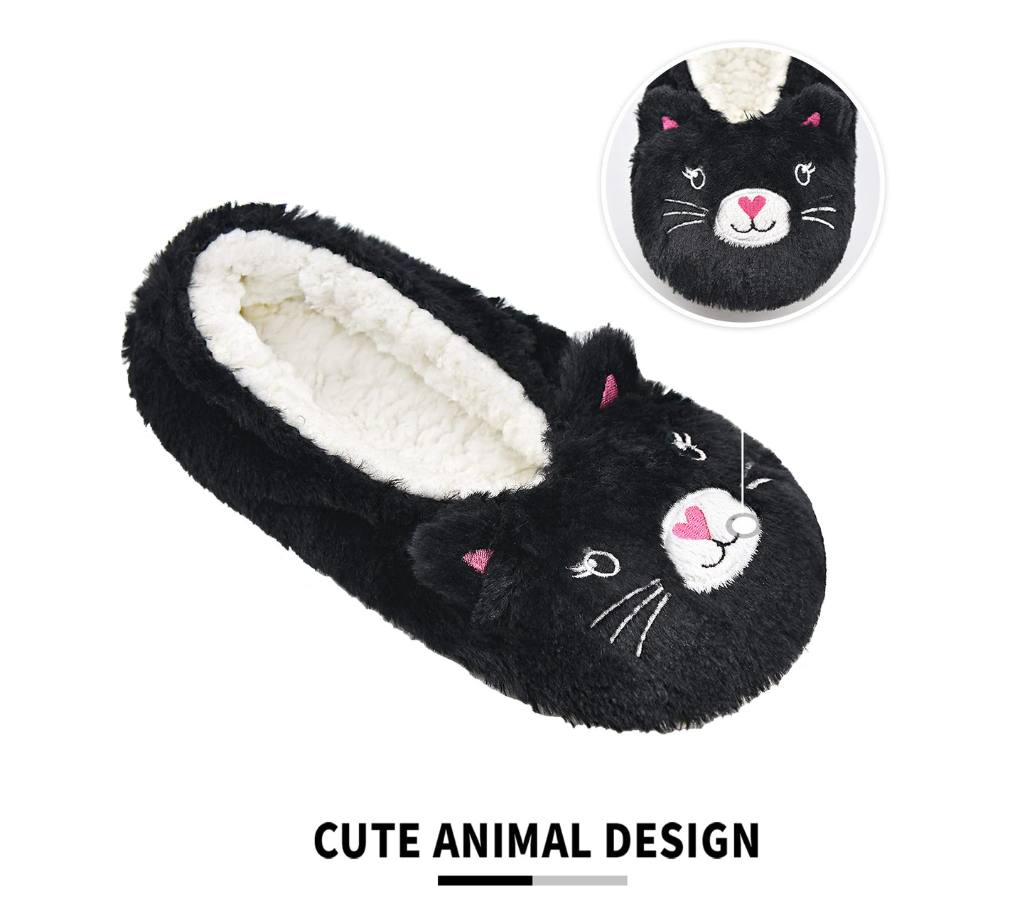 Panda Bros Slipper Socks With Non-Slip Grippers, Cute Fuzzy Warm Cat Animal House Slippers