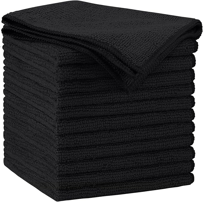 AIDEA Microfiber Cleaning Cloth Black 12PK, Microfiber Towels