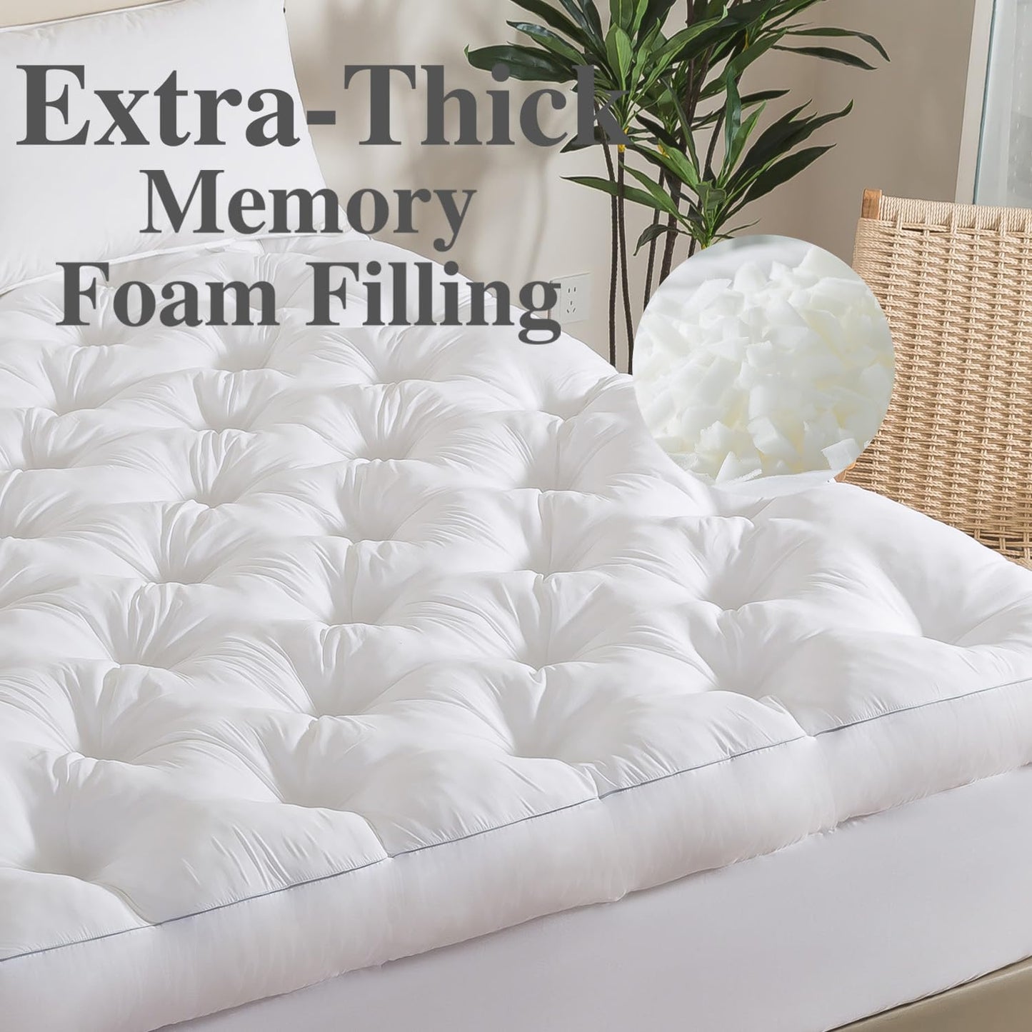 WhatsBedding 5 Inch Memory Foam Mattress Topper Twin Size, Supportive Fluffy Shredded Memory Foam Filled Pillow Top, Extra Soft Bed Topper with Deep Pocket, 39x75x5 Inch