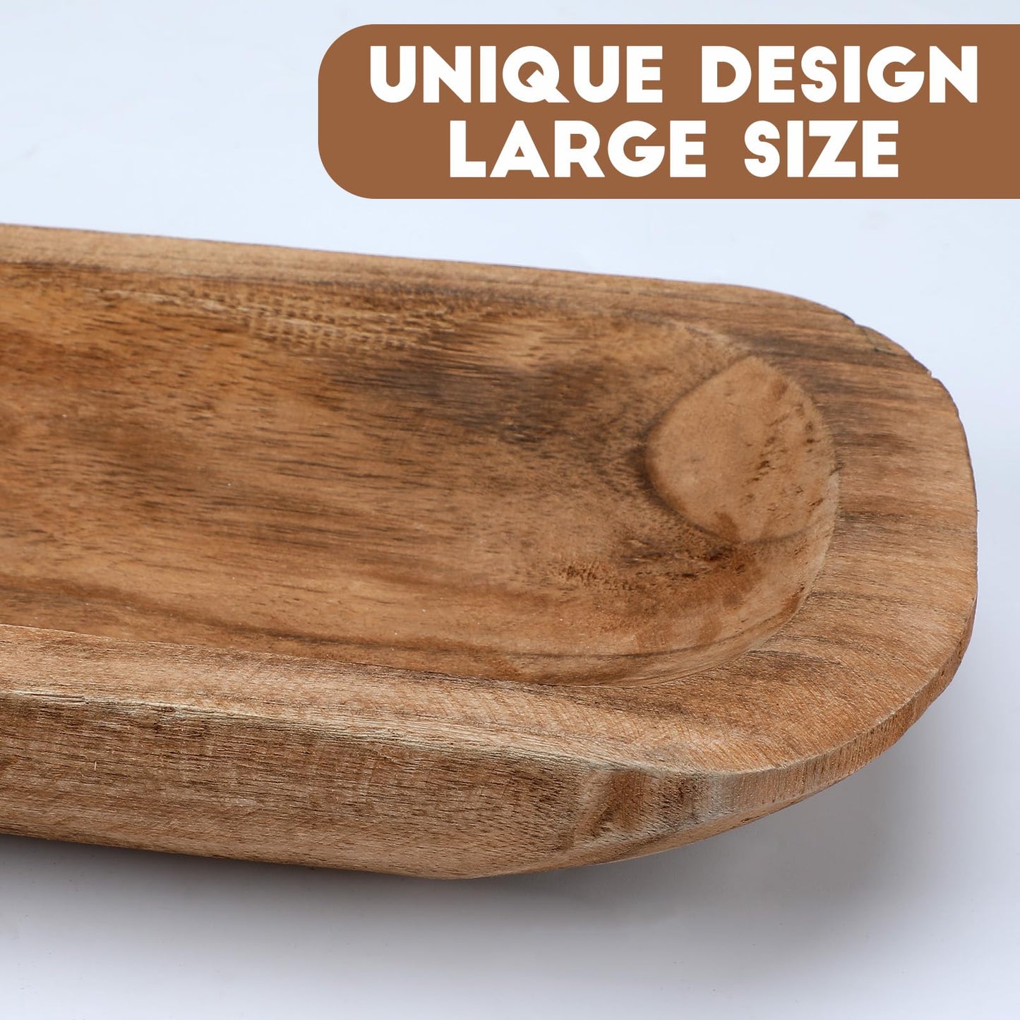 Xaatren Large Wooden Dough Bowl Decorative Wooden Bowl Rustic Long Dough Bowls Decor for Farmhouse Home Dining Table Centerpiece Living Room Kitchen Decorations(20 x 6 Inch,Brown)