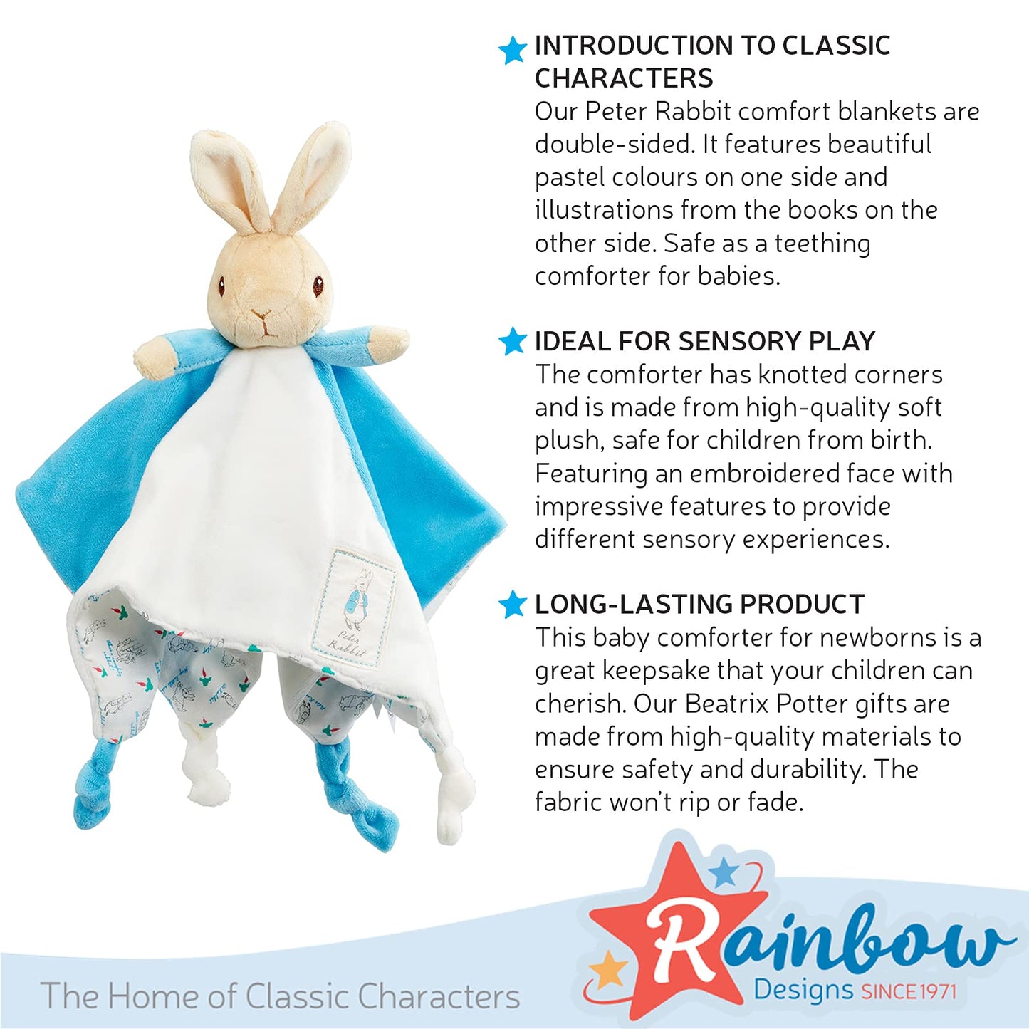 Official Peter Rabbit Comfort Blanket - Beatrix Potter Soft Toy for Babies and Toddlers