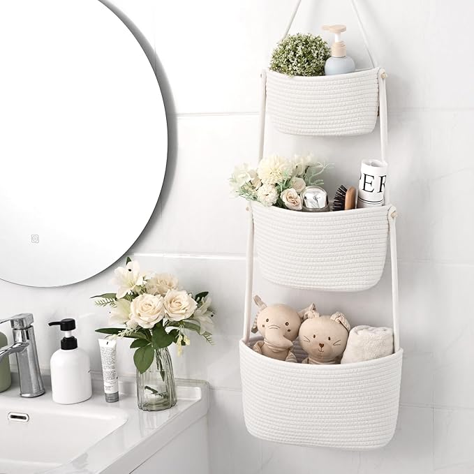 Hanging Storage Baskets, Over the Door Basket, Cotton Wall Baskets Storage