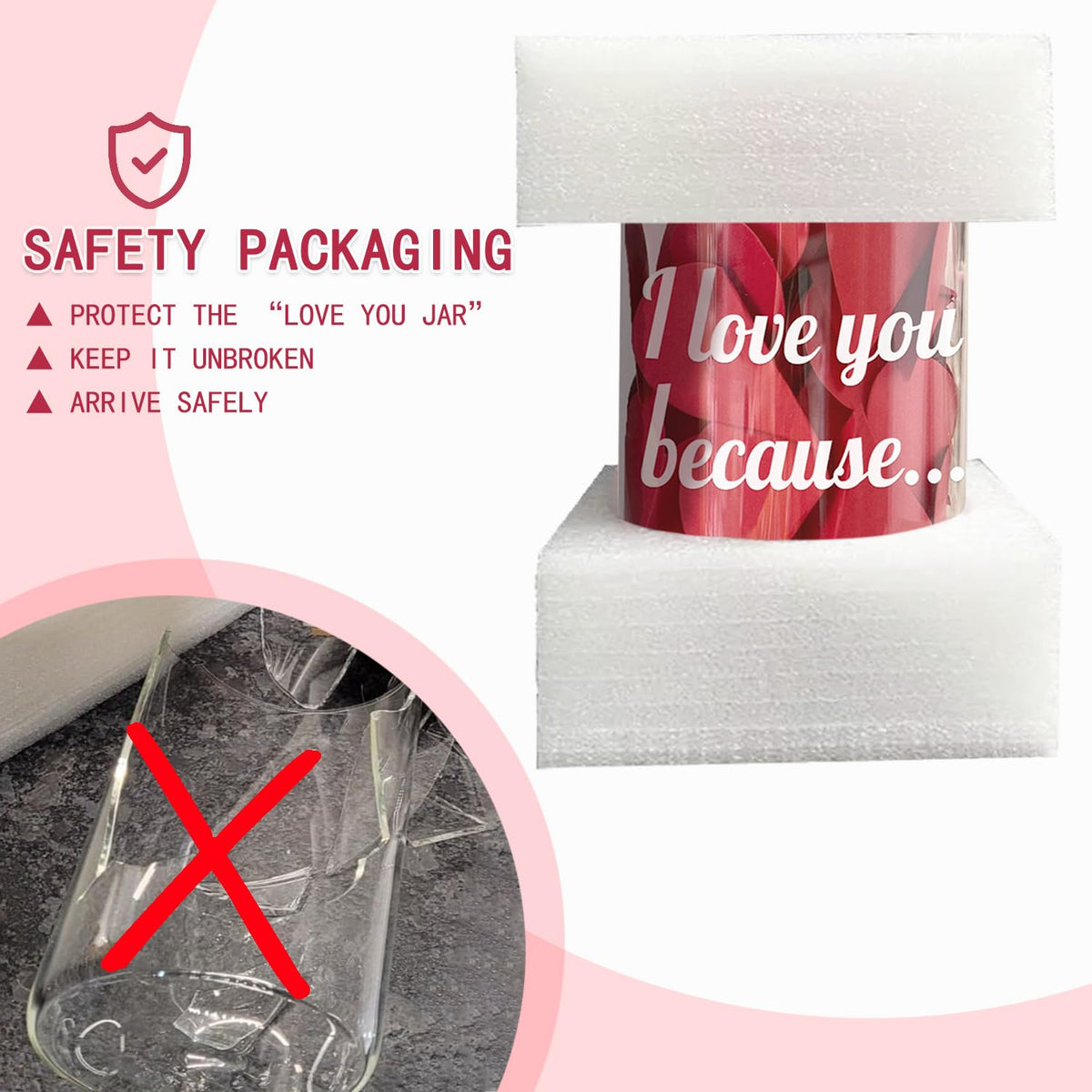 new I Love You Because Jar, Love Notes Jar with 50 Red Heart Shape Note, Gifts for Girlfriend Boyfriend Birthday, Love Message In The Bottle for Mom Dad,Newlywed Gifts for the Couple (love)