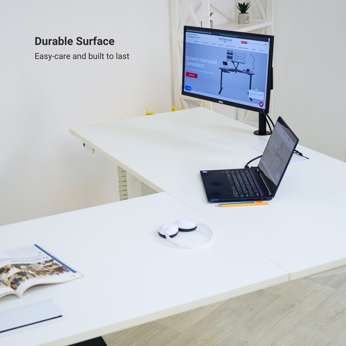 Progressive Desk Electric Stand Up Height Adjustable Standing Desk - L Shaped 78" x 60" Corner Table Computer Rising Workstation - Gray Frame, Gray Oak